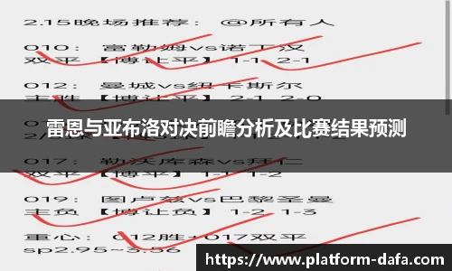 雷恩与亚布洛对决前瞻分析及比赛结果预测